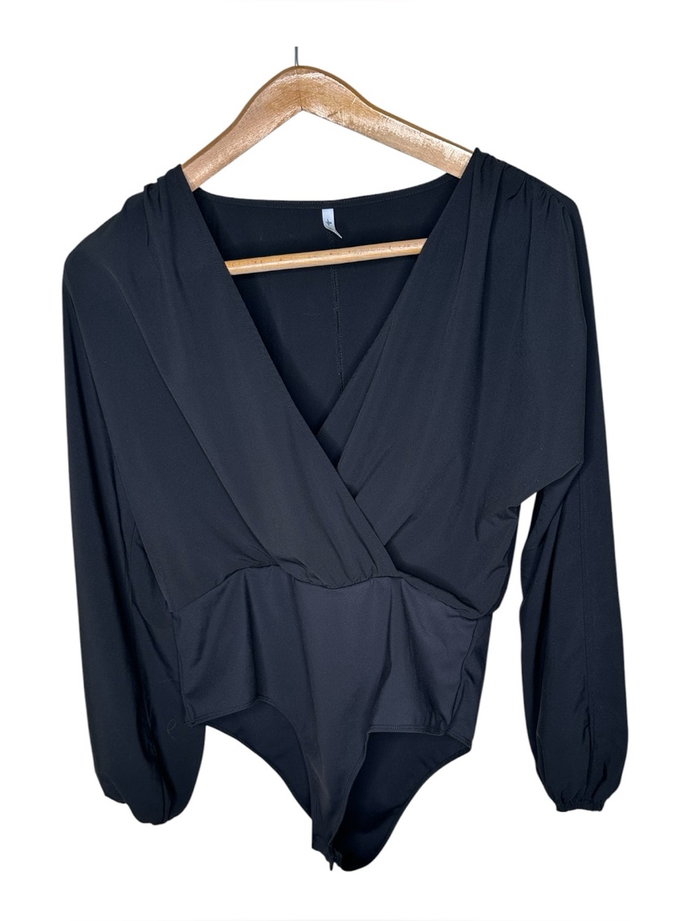Halara Breezeful Bodysuit Size XL Black Surplice V-neck Long Puff Sleeves